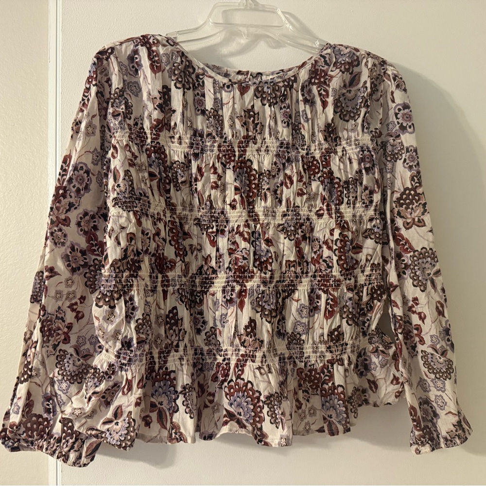 a.n.a Floral Print Blouse - Cream and Burgundy